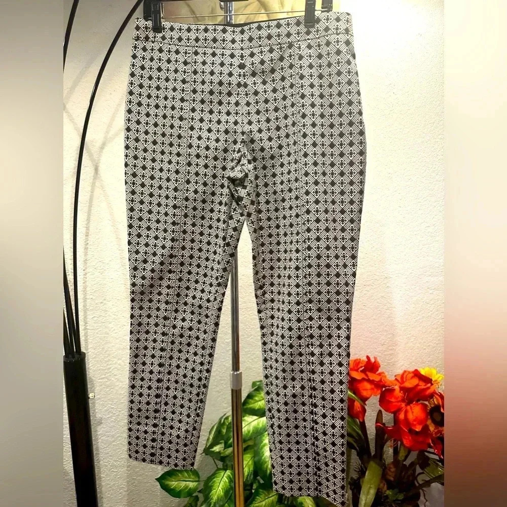 Tory Burch "CALLIE" CROPPED JACQUARD ANKLE PANTS IN  IVORY/BLACK size 8 - Picture 8 of 15